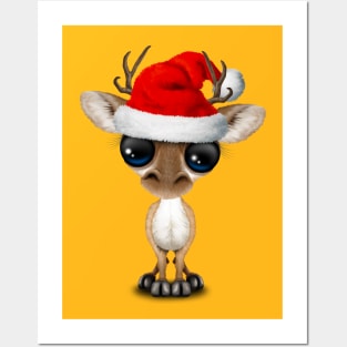 Baby Deer Wearing a Santa Hat Posters and Art
